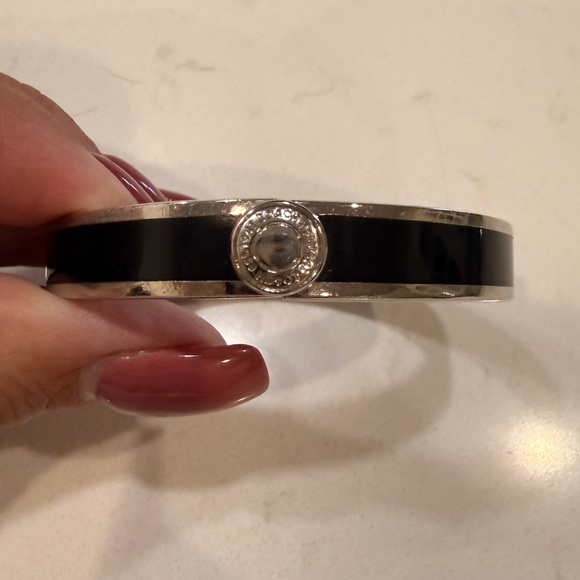 Coach Jewelry - Coach Signature Silver Push Button Black Enamel Bangle Bracelet Silver Tone